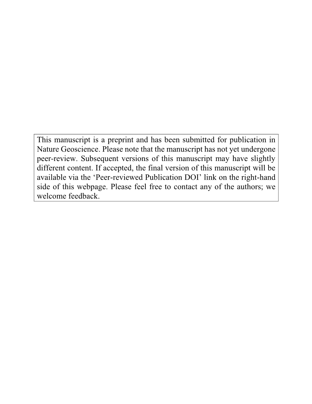 This Manuscript Is a Preprint and Has Been Submitted for Publication in Nature Geoscience. Please Note That the Manuscript Has Not Yet Undergone Peer-Review