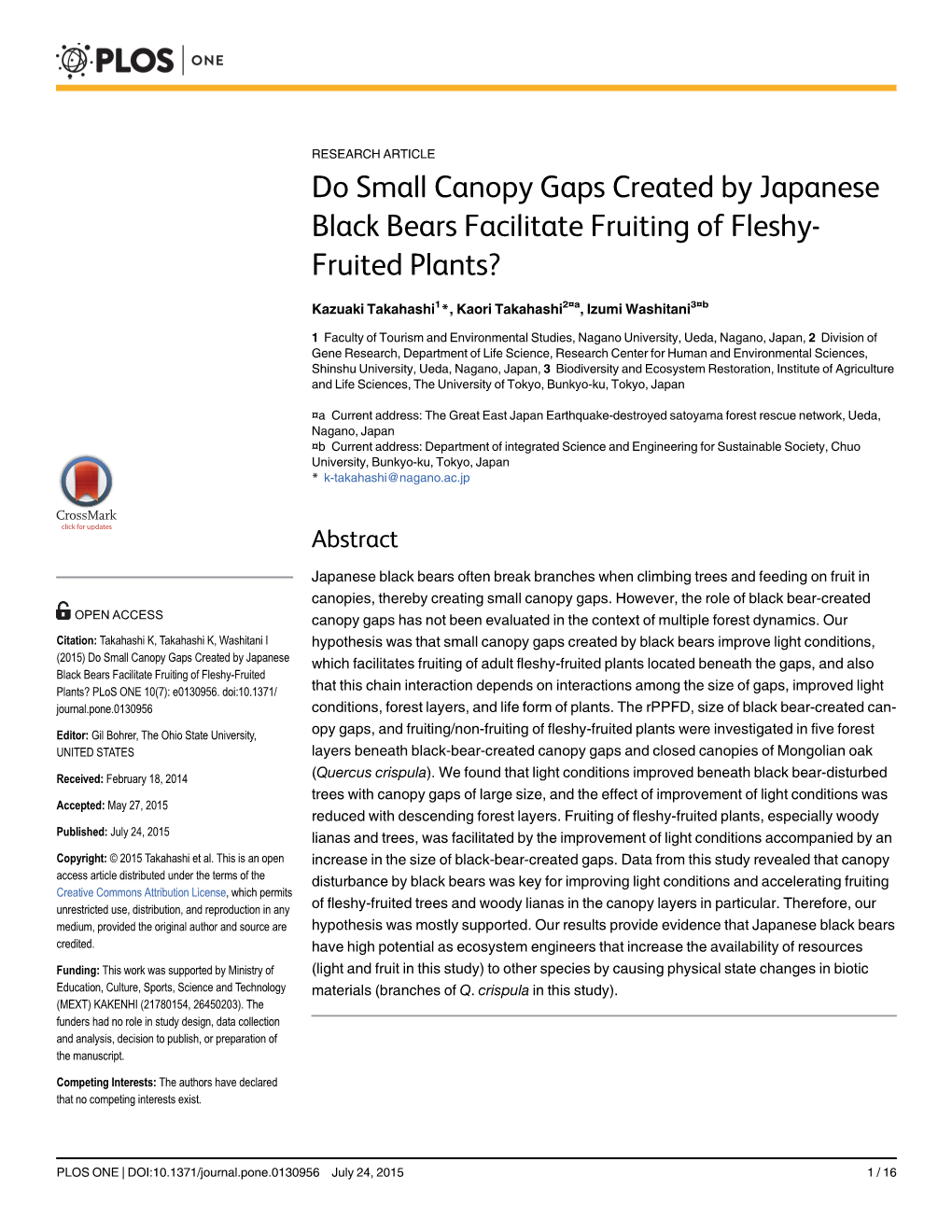 Do Small Canopy Gaps Created by Japanese Black Bears Facilitate Fruiting of Fleshy- Fruited Plants?