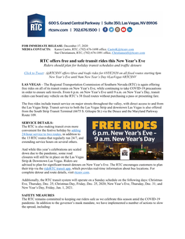 RTC Offers Free and Safe Transit Rides This New Year's
