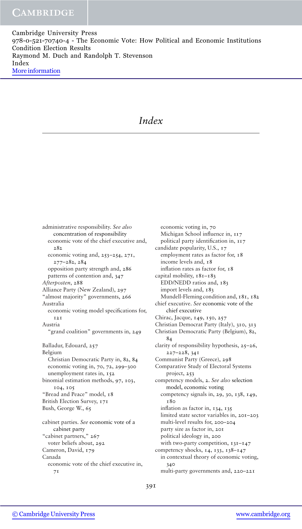 The Economic Vote: How Political and Economic Institutions Condition Election Results Raymond M