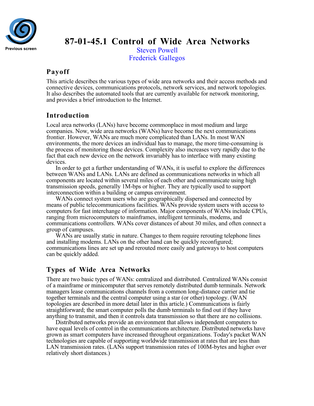 87-01-45.1 Control of Wide Area Networks