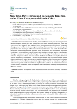 New Town Development and Sustainable Transition Under Urban Entrepreneurialism in China