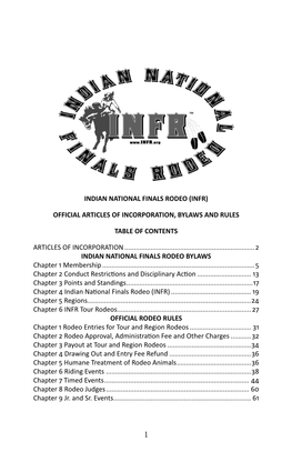 Indian National Finals Rodeo (Infr) Official Articles Of