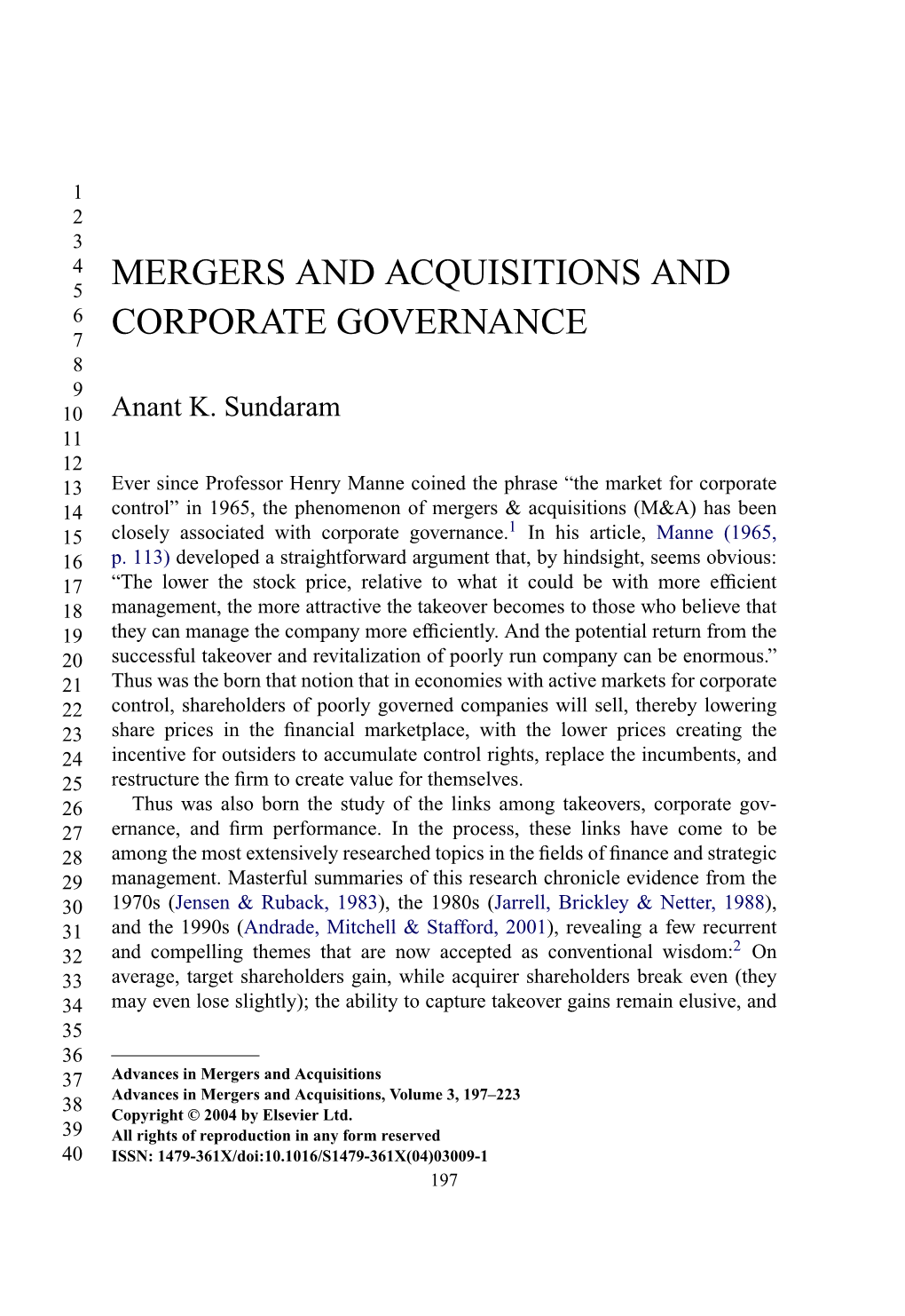 Mergers and Acquisitions and Corporate Governance 199