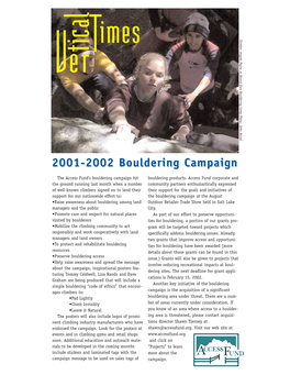 2001-2002 Bouldering Campaign