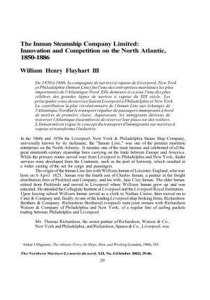 The Inman Steamship Company Limited: Innovation and Competition on the North Atlantic, 1850-1886