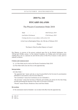 The Pitcairn Constitution Order 2010 No
