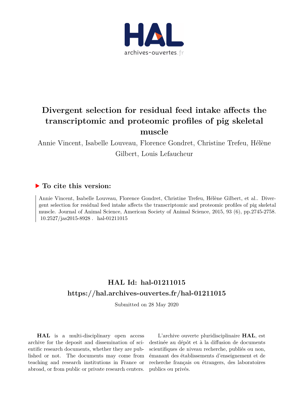 Divergent Selection for Residual Feed Intake Affects the Transcriptomic And