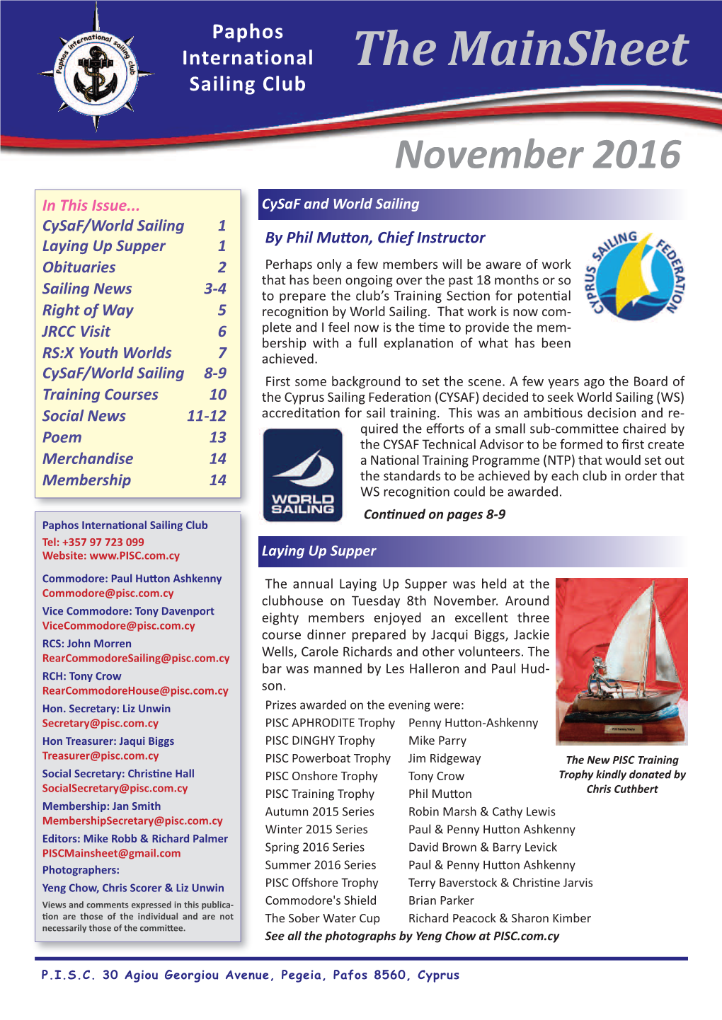 The Mainsheet Sailing Club November 2016