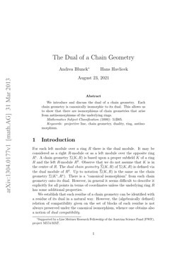The Dual of a Chain Geometry Arxiv:1304.0177V1 [Math.AG] 31
