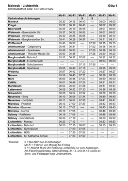 Maineck - Lichtenfels Götz 1 Omnibusbetrieb Götz, Tel.: 09572/1222