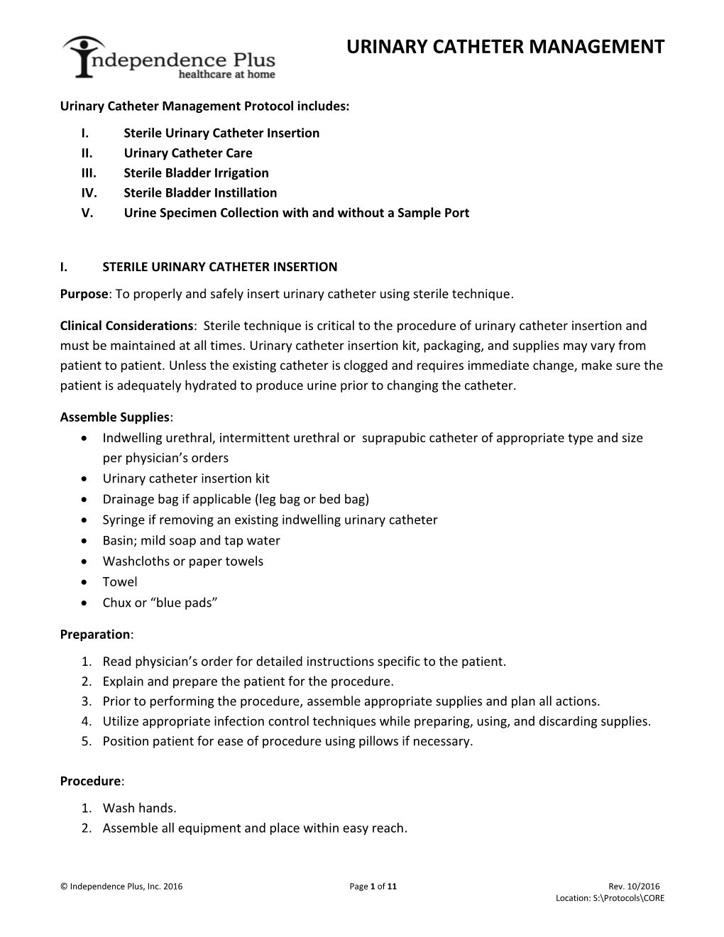 Urinary Catheter Management