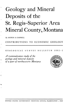 Geology and Mineral Deposits of the St. Regis-Superior Area Mineral County, Montana