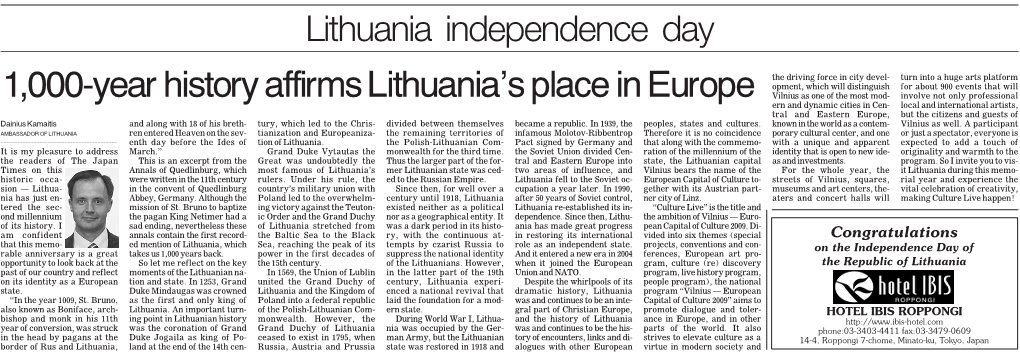 1,000-Year History Affirms Lithuania's Place in Europe