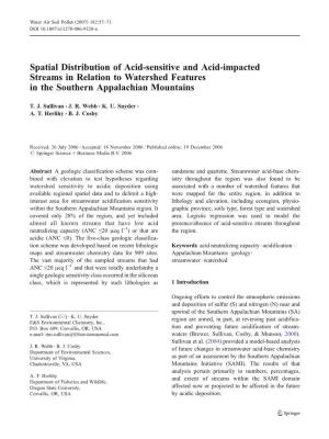 Spatial Distribution of Acid-Sensitive and Acid-Impacted Streams in Relation to Watershed Features in the Southern Appalachian Mountains