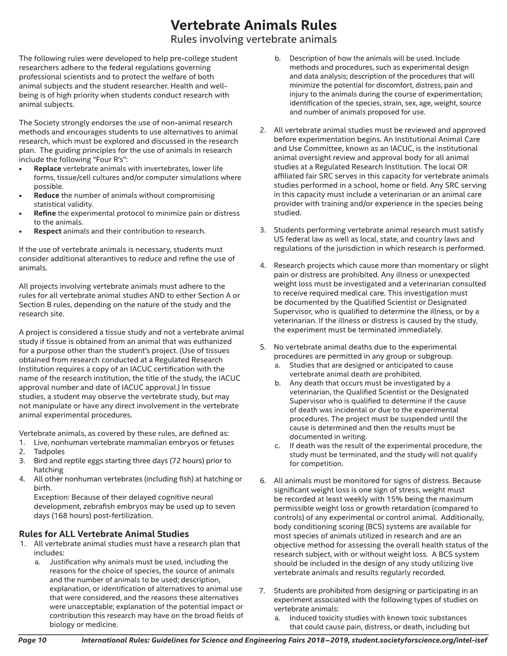 Vertebrate Animals Rules Rules Involving Vertebrate Animals