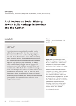 Architecture As Social History: Jewish Built Heritage in Bombay and the Konkan