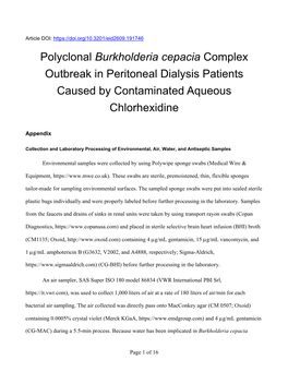 Polyclonal Burkholderia Cepacia Complex Outbreak in Peritoneal Dialysis Patients Caused by Contaminated Aqueous Chlorhexidine