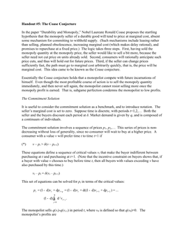 Handout #5: the Coase Conjecture in the Paper “Durability and Monopoly