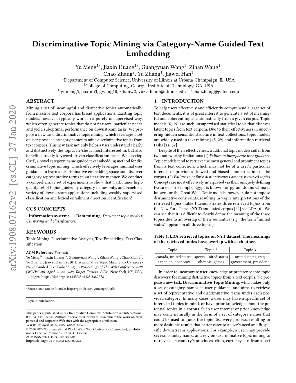 Discriminative Topic Mining Via Category-Name Guided Text Embedding