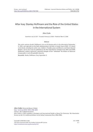 After Iraq: Stanley Hoffmann and the Role of the United States in the International System