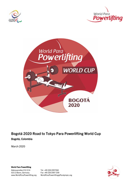 Bogotá 2020 Road to Tokyo Para Powerlifting World Cup Bogotá, Colombia