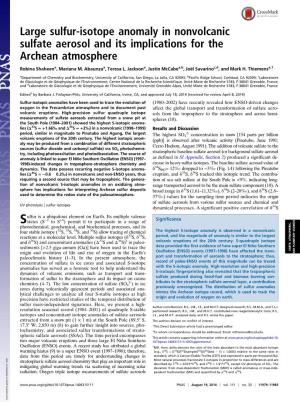 Large Sulfur-Isotope Anomaly in Nonvolcanic Sulfate Aerosol and Its Implications for the Archean Atmosphere