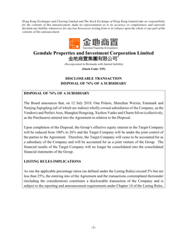Gemdale Properties and Investment Corporation Limited 金地商置集團有限公司* (Incorporated in Bermuda with Limited Liability) (Stock Code: 535)