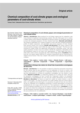 Chemical Composition of Cool-Climate Grapes and Enological Parameters of Cool-Climate Wines