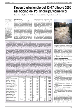 L'evento Alluvionale Del 13-17 Ottobre 2000 Nel Bacino Del Po: Analisi
