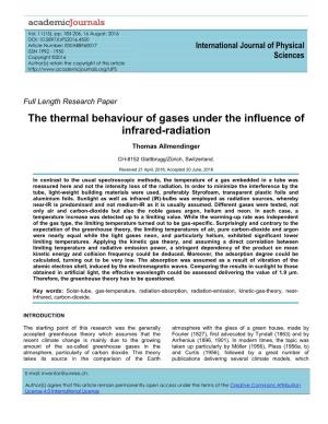 The Thermal Behaviour of Gases Under the Influence of Infrared-Radiation