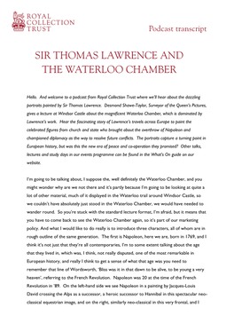 Sir Thomas Lawrence and the Waterloo Chamber