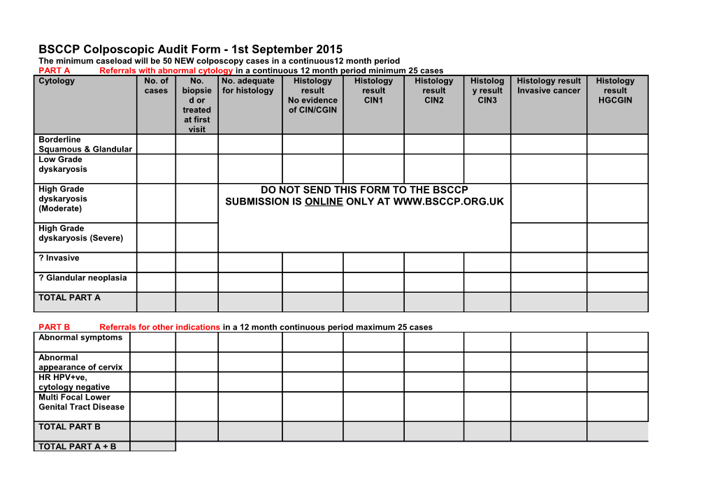 BSCCP Colposcopic Audit Form 2012