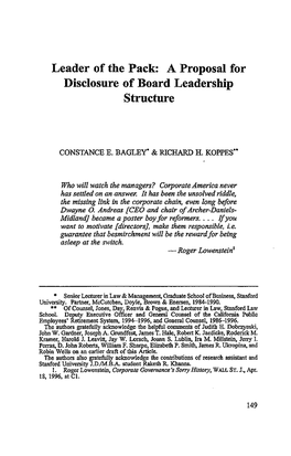 A Proposal for Disclosure of Board Leadership Structure