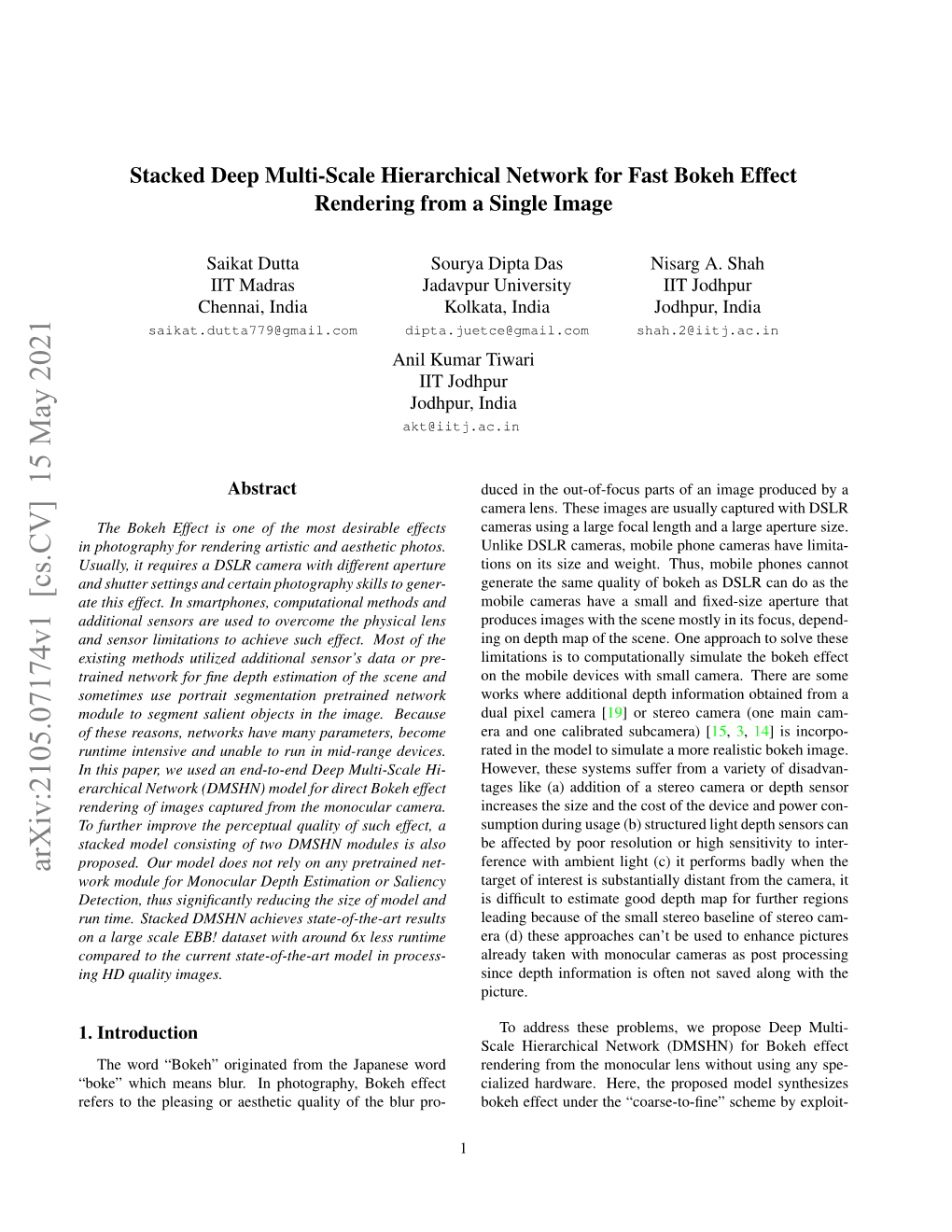 Stacked Deep Multi-Scale Hierarchical Network for Fast Bokeh Effect Rendering from a Single Image