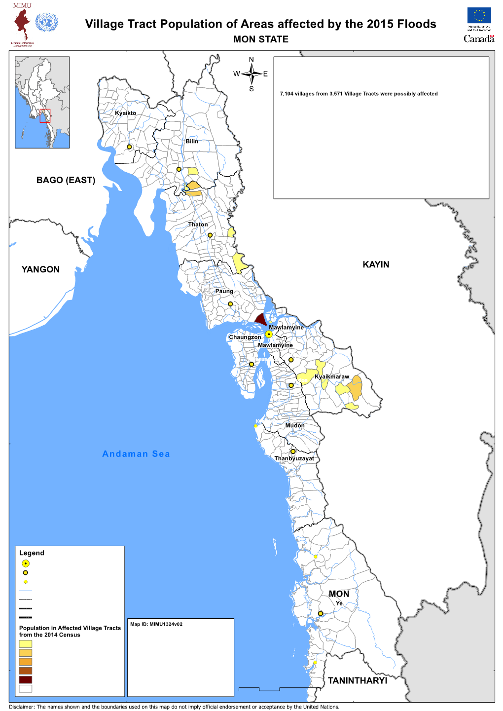 Village Tract Population of Areas Affected by the 2015 Floods MON STATE