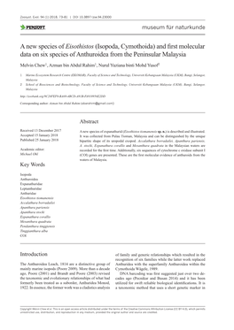 A New Species of Eisothistos (Isopoda, Cymothoida) and First