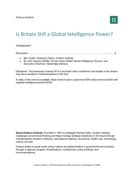 Is Britain Still a Global Intelligence Power?