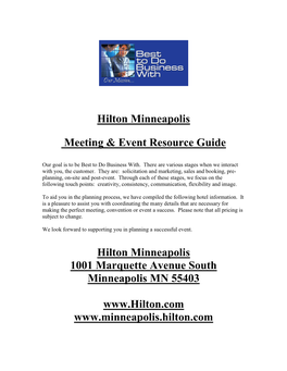 Hilton Minneapolis Meeting & Event Resource Guide