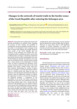 Changes in the Network of Tourist Trails in the Border Zones of the Czech Republic After Entering the Schengen Area
