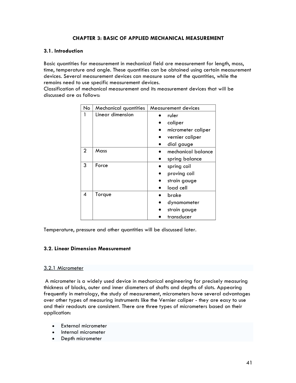 Chapter 3: Basic of Applied Mechanical Measurement