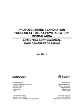 Proposed Brine Evaporation Process at Tutuka Power Station, Mpumalanga Life-Cycle Environmental