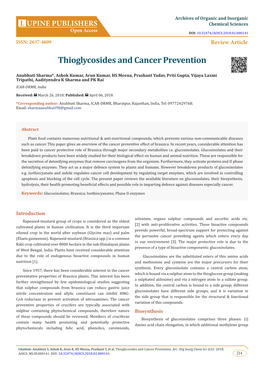 Thioglycosides and Cancer Prevention
