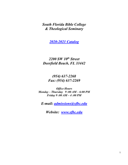 South Florida Bible College & Theological Seminary 2020-2021