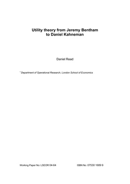 Utility Theory from Jeremy Bentham to Daniel Kahneman