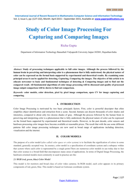 Study of Color Image Processing for Capturing and Comparing Images