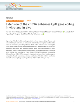 Extension of the Crrna Enhances Cpf1 Gene Editing in Vitro and in Vivo