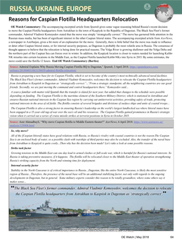 RUSSIA, UKRAINE, EUROPE Reasons for Caspian Flotilla Headquarters Relocation