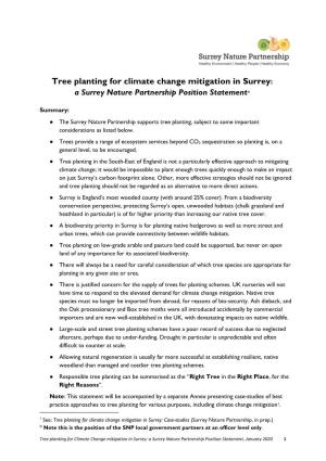 Tree Planting for Climate Change Mitigation in Surrey: a Surrey Nature Partnership Position Statement*