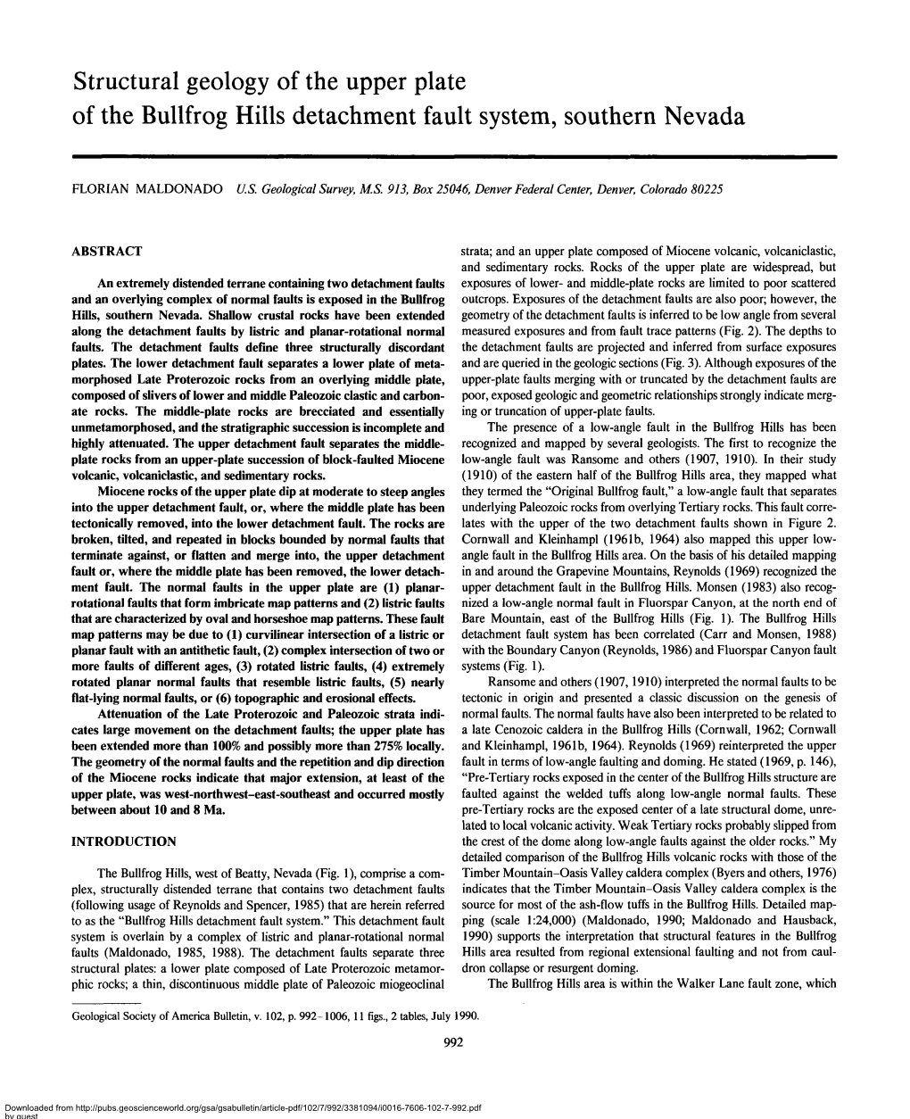 Structural Geology of the Upper Plate of the Bullfrog Hills Detachment Fault System, Southern Nevada